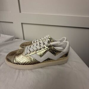 Stuart Weitzman Gold and White Sneakers